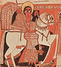 Full-page illustration of St. George, from a 17th-century Ethiopian manuscript of the Four Gospels.